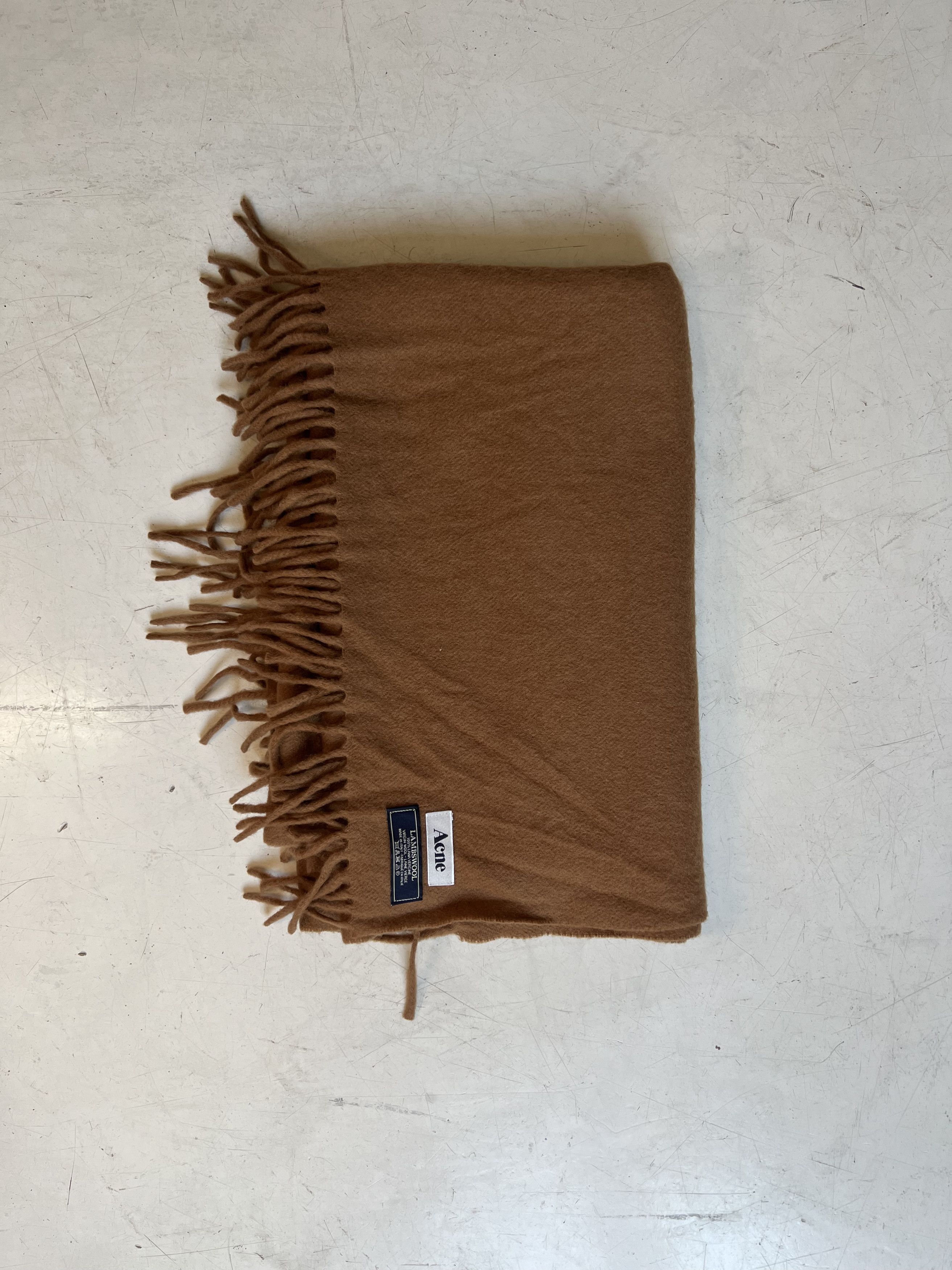 image of Acne Studios Acne Fringe Wool Scarf - Oversized in Brown, Men's