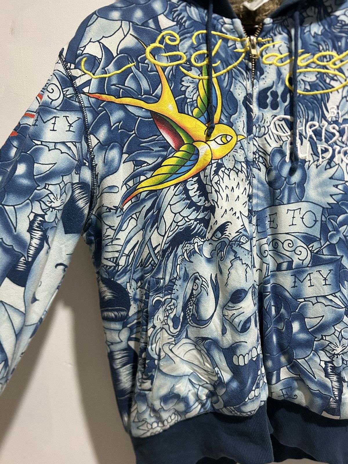 Ed Hardy Y2K Ed Hardy Christian Audigier Embroidery Fur Zip Up Hoodie Size US M / EU 48-50 / 2 - 7 Thumbnail