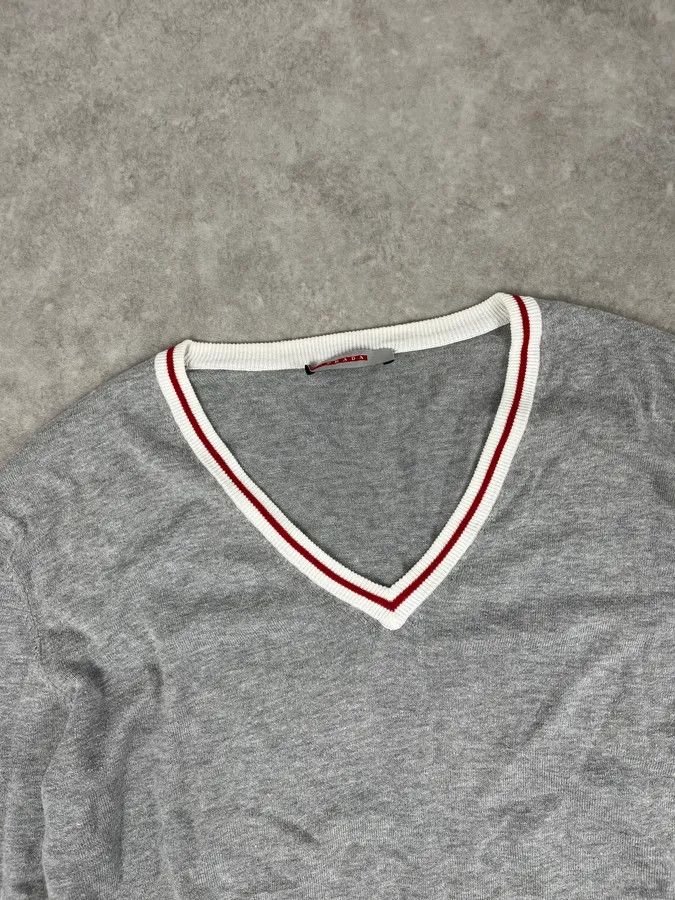 Prada SS2007 Prada Grey V-Neck Contrast Trim Sweater Size US M / EU 48-50 / 2 - 4 Thumbnail