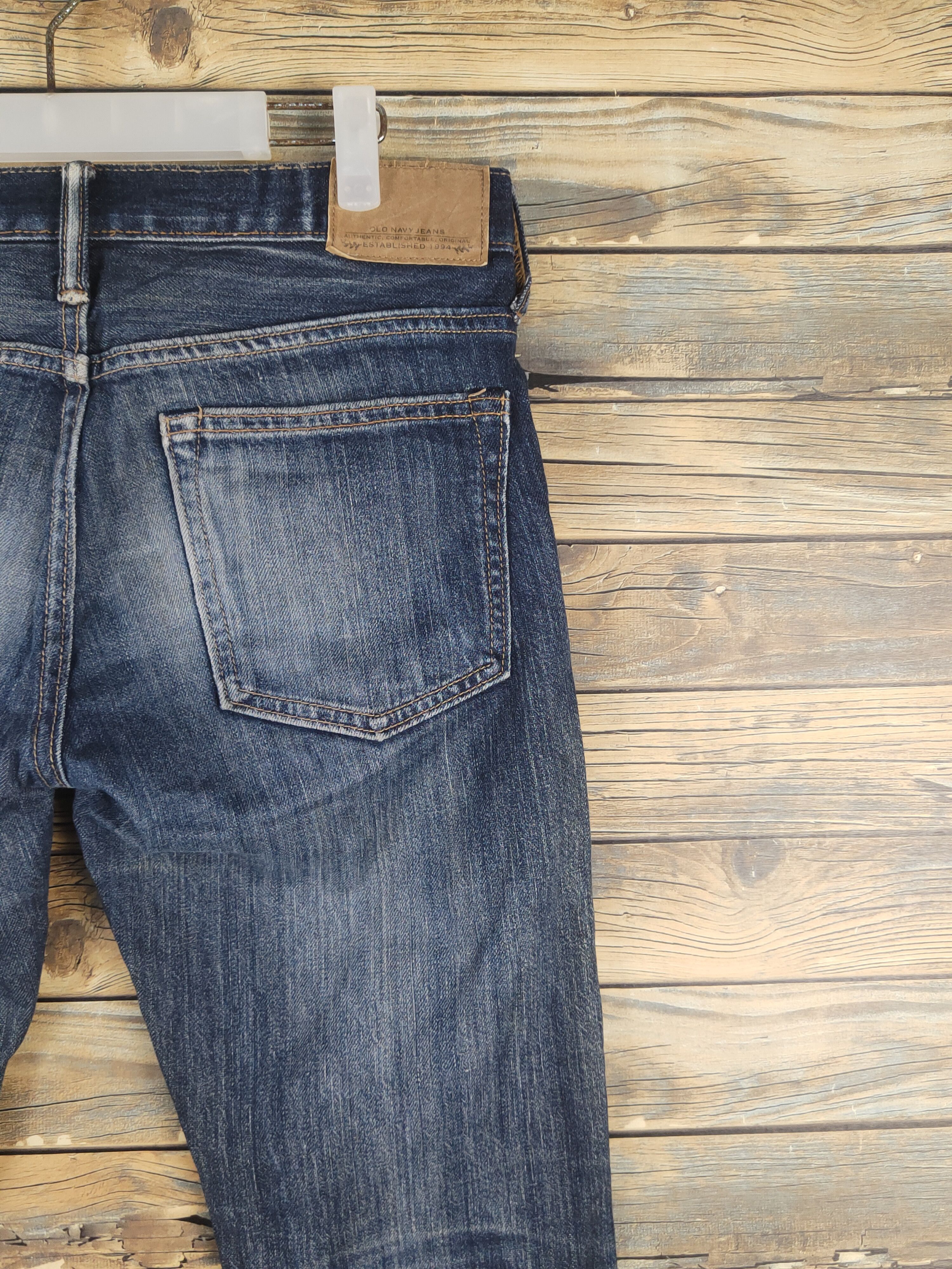 Vintage Old Navy Dark Blue Distressed Ripped Skinny Jeans #W1603 Size US 31 - 10 Thumbnail
