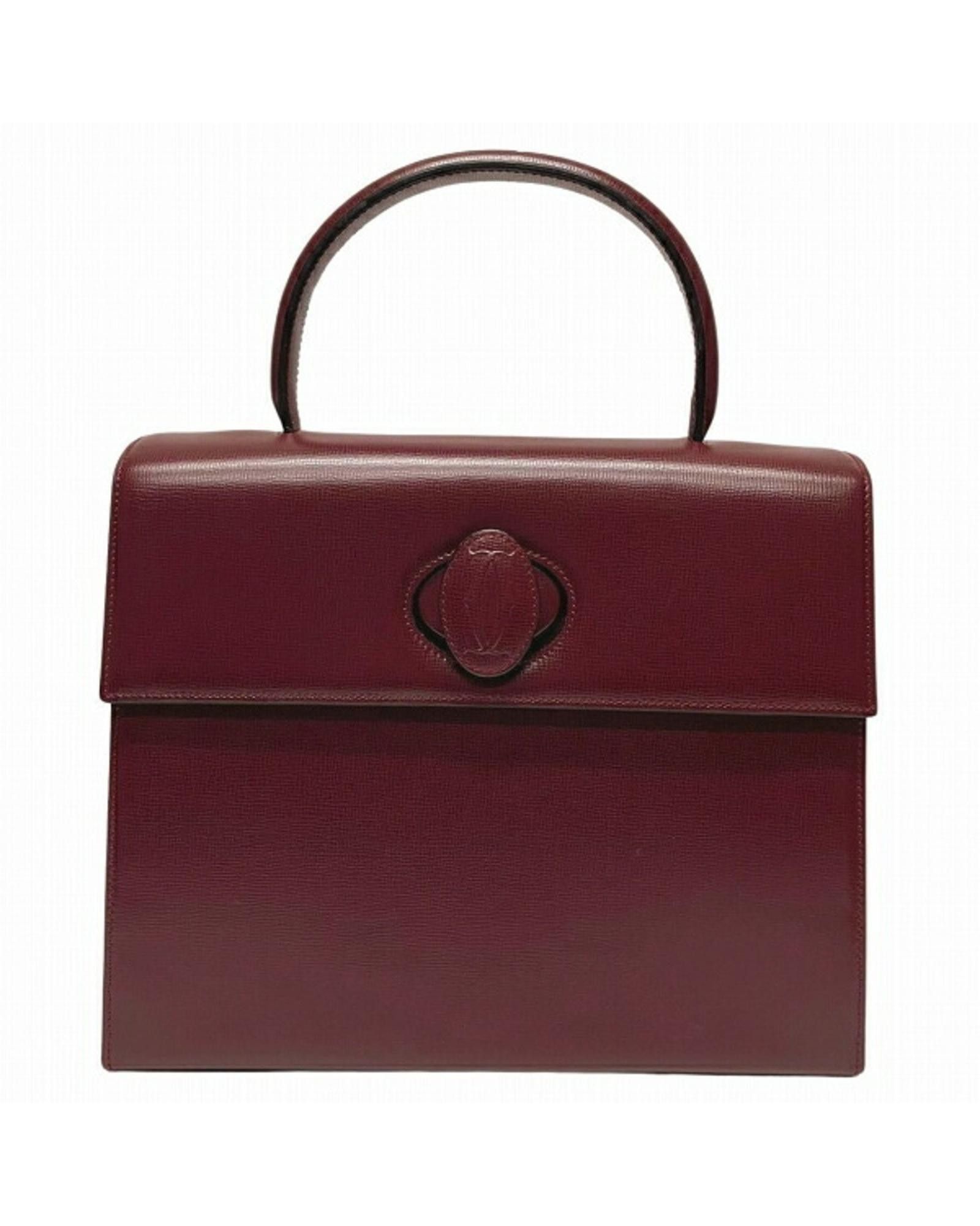 image of Cartier Luxurious Burgundy Leather Tote Handbag, Women's