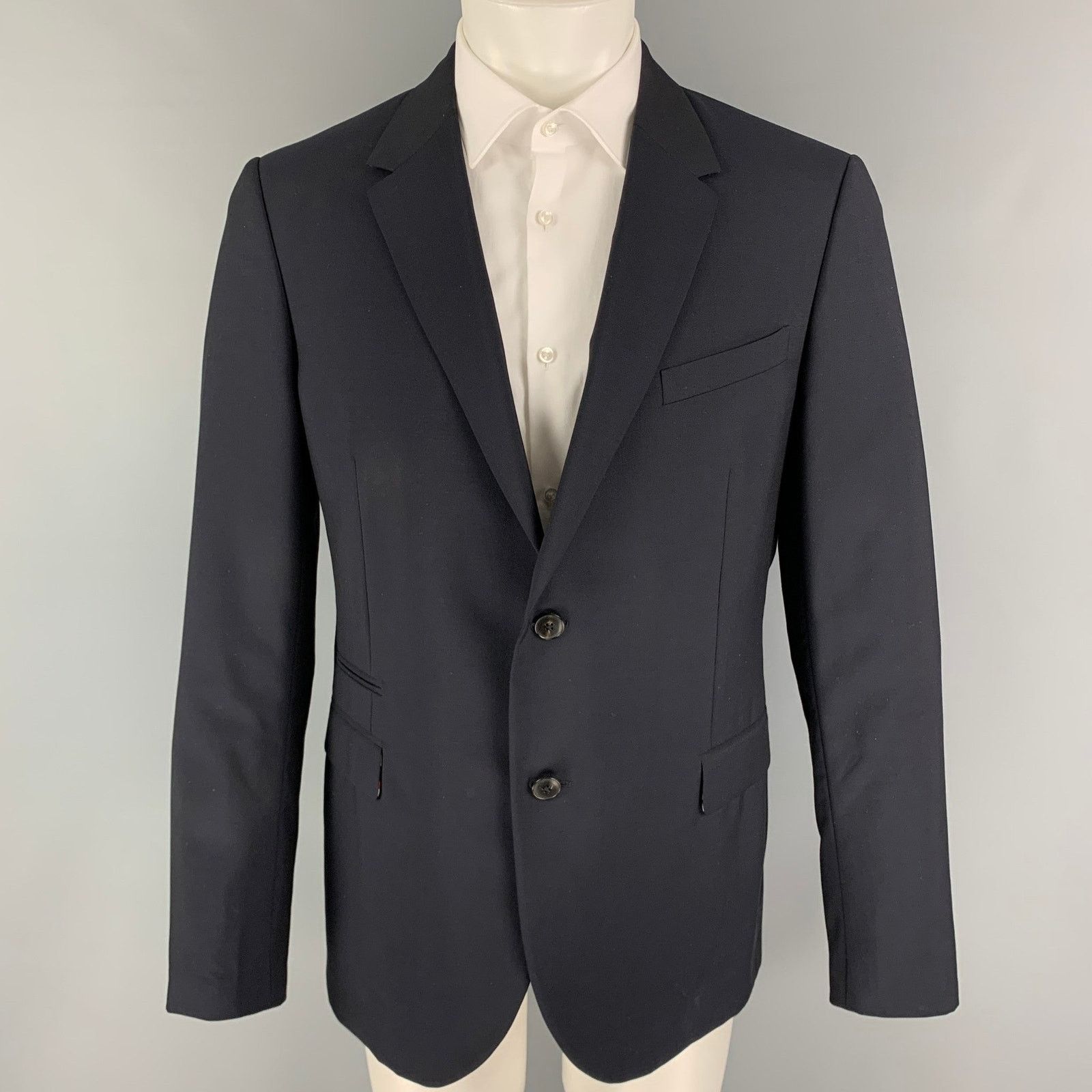 VALENTINO Size 42 Navy Wool Mohair Notch Lapel Sport Coat