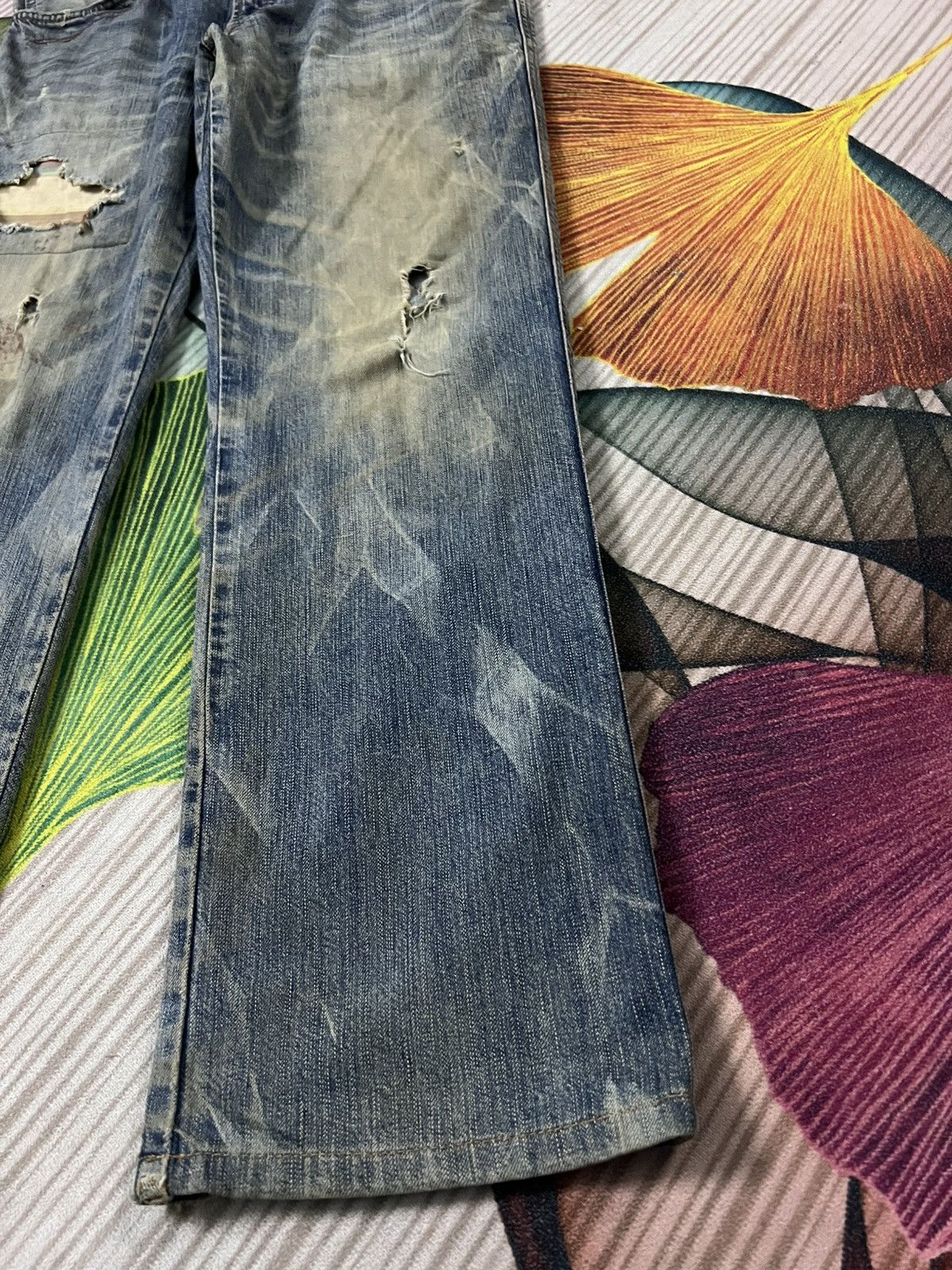 If Six Was Nine 💥Flare💥 Edwin 503 Blue Trip Eagle Model Distress Jean Size US 33 - 5 Thumbnail