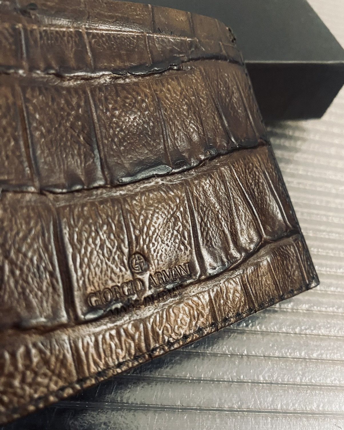 Giorgio Armani Giorgio Armani 🇮🇹 croc espresso leather 4 card wallet NEW Size ONE SIZE - 2 Thumbnail