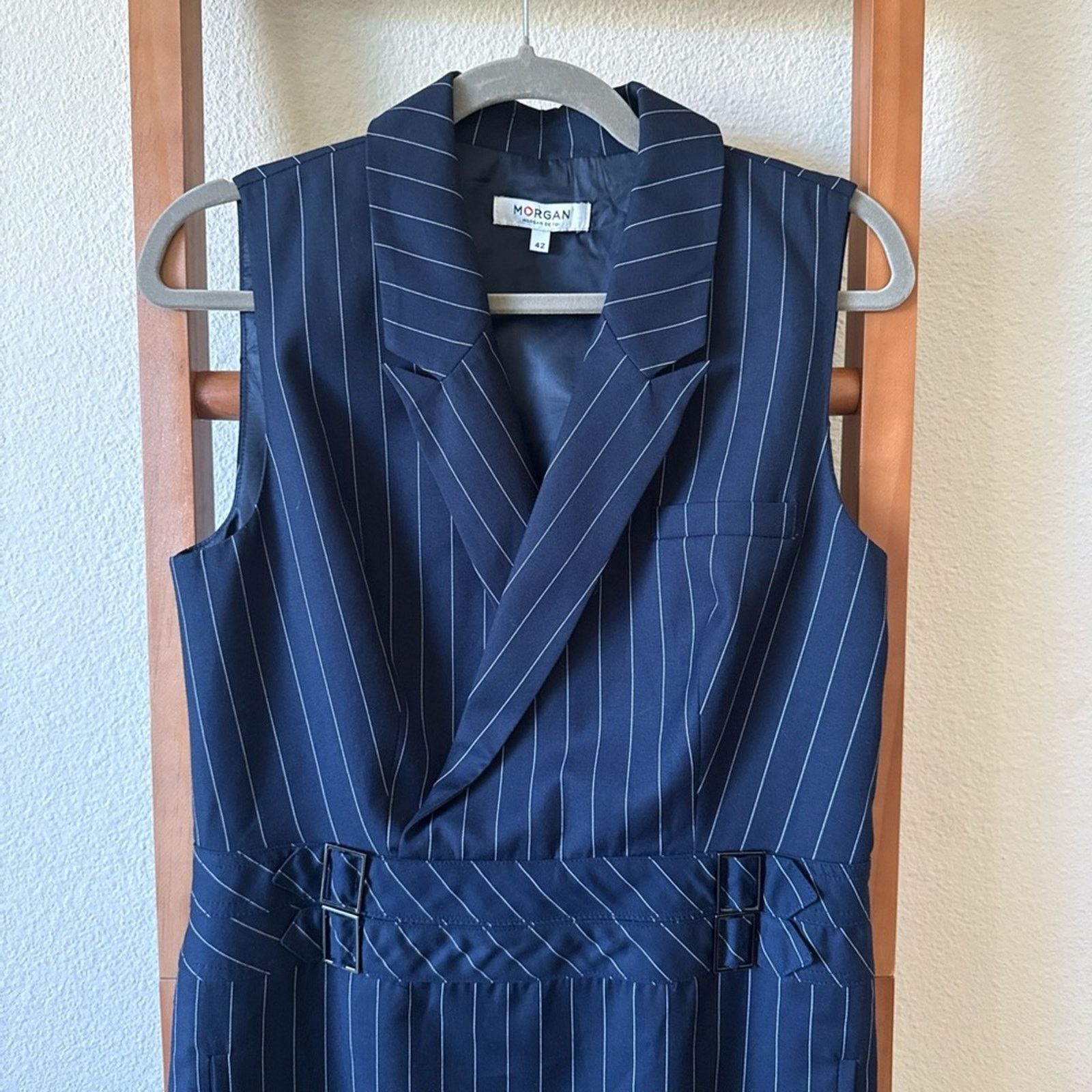 Morgan De Toi Morgan de Toi Navy Pinstripe Sleeveless Dress 42 Size M / US 6-8 / IT 42-44 - 2 Thumbnail