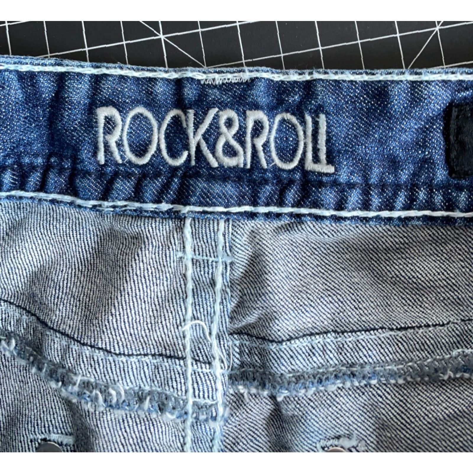Vintage VINTAGE? No — Rock & Roll Cowgirl Jeans Bootcut Denim 5-Pocket Womens 27 x 34 Dark Blue Rhinestone Accents 90s Theme Womens Jeans Size 27" / US 4 / IT 40 - 3 Thumbnail