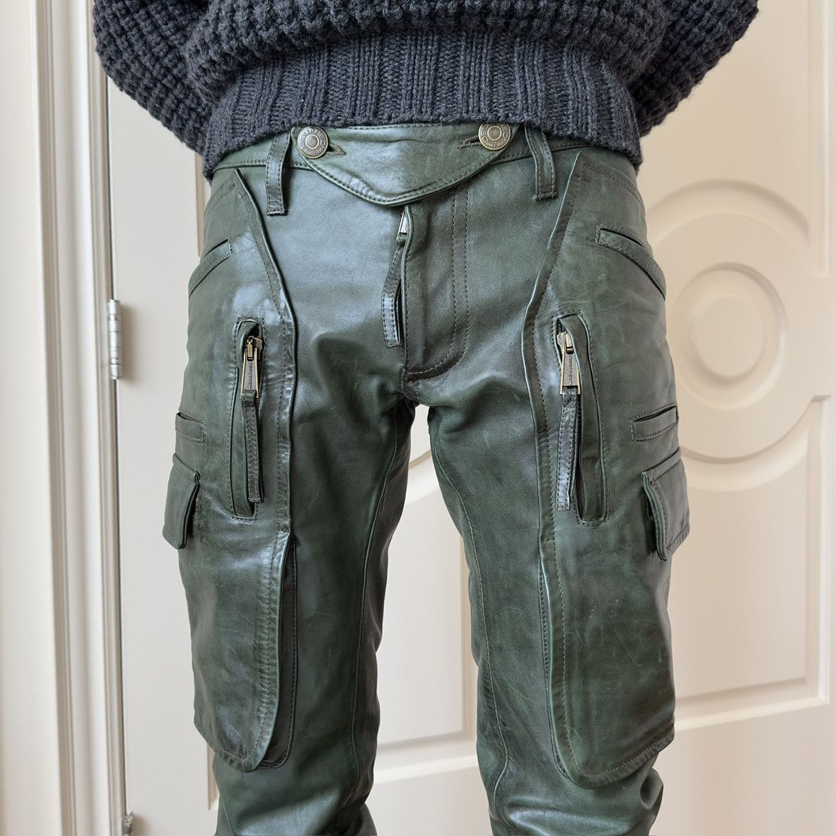 Dsquared2 Dsquared2 F/W 2006 Dark Green Leather Pants Size US 30 / EU 46 - 4 Thumbnail