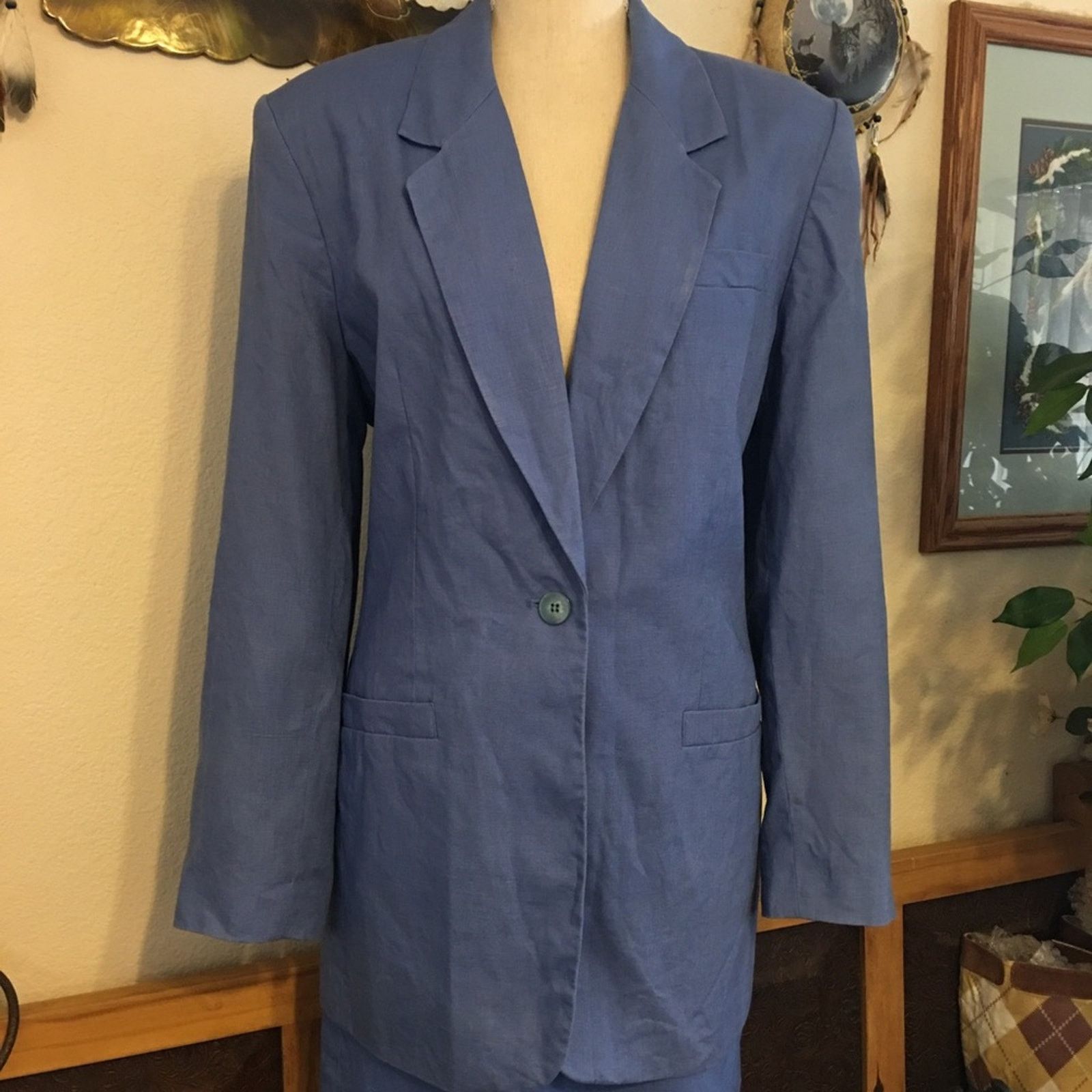 Vintage Vintage 90s Amanda Smith slate blue linen suit Size XL / US 12-14 / IT 48-50 - 3 Thumbnail