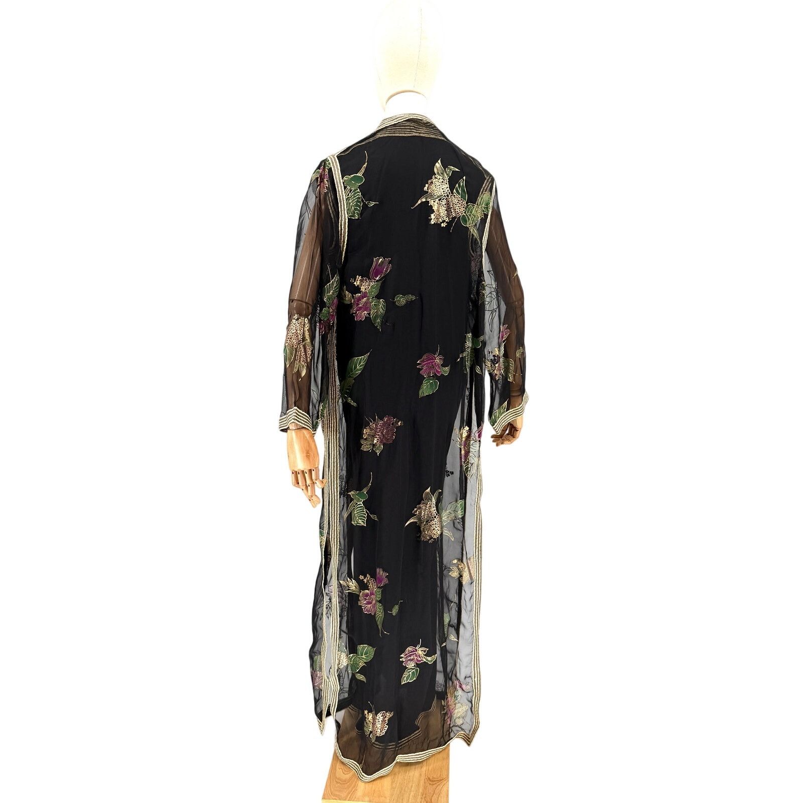 Vintage Handcrafted Black Gold Jalabiya Tunic Dress Duster Set Size L / US 10 / IT 46 - 7 Thumbnail