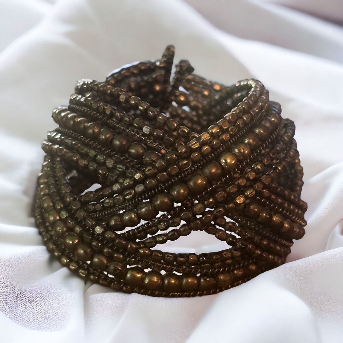 Other Vintage chunky braided bronze bead bracelet Size ONE SIZE - 1 Thumbnail