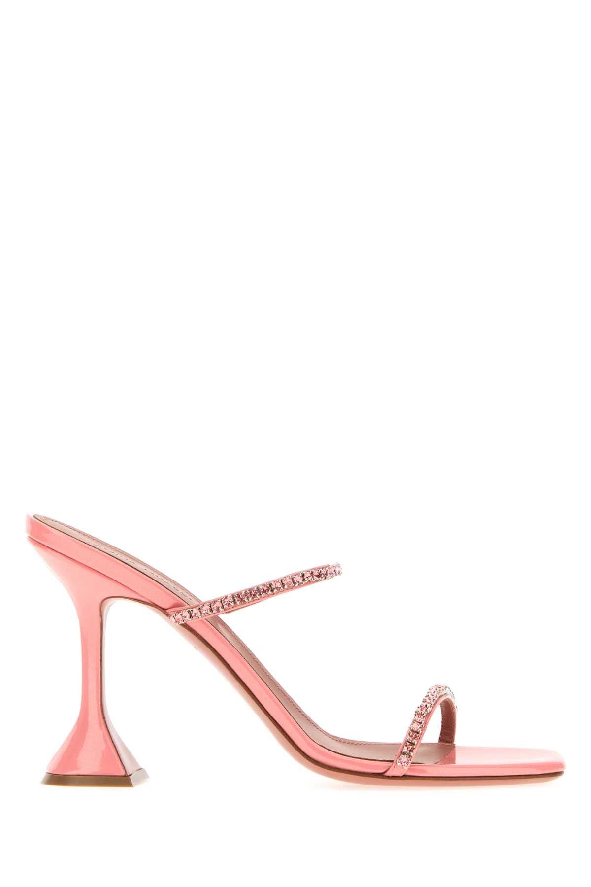 Amina Muaddi Pink Leather Gilda Mules Size US 8 / IT 38 - 1 Thumbnail