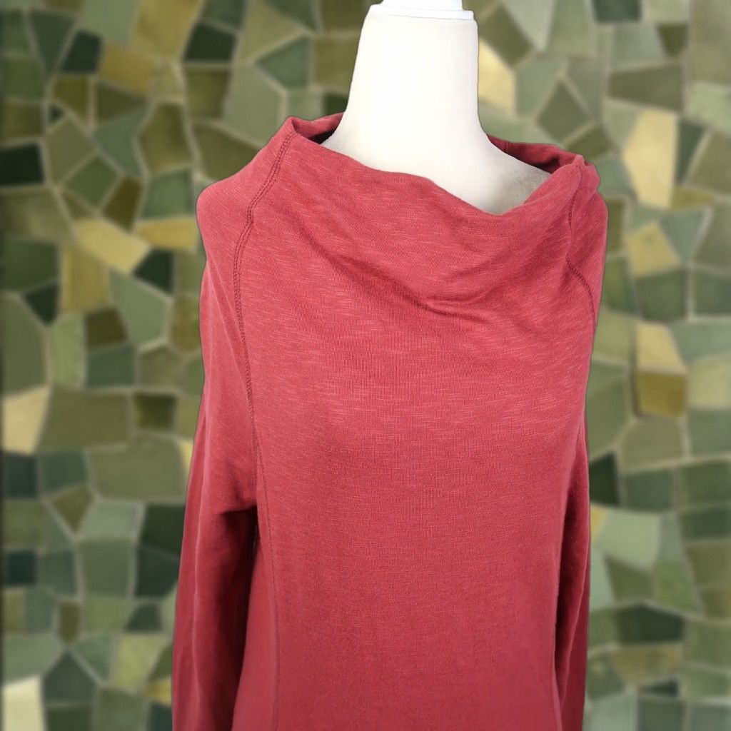 Vintage Horny Toad Dress S Women Knee Length Red Cowl Neck Long Sleeve Knit Solid Casual Size S / US 4 / IT 40 - 1 Thumbnail