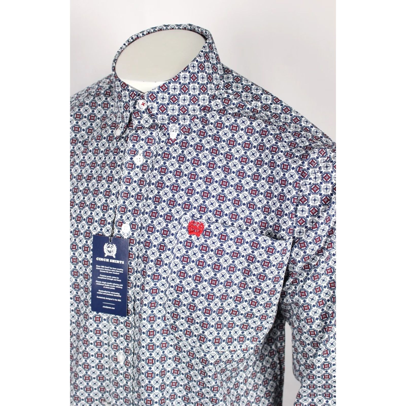 Vintage Cinch Men's Classic Fit Button Shirt Long Sleeve Small S Red White Blue Geo Size US S / EU 44-46 / 1 - 4 Thumbnail