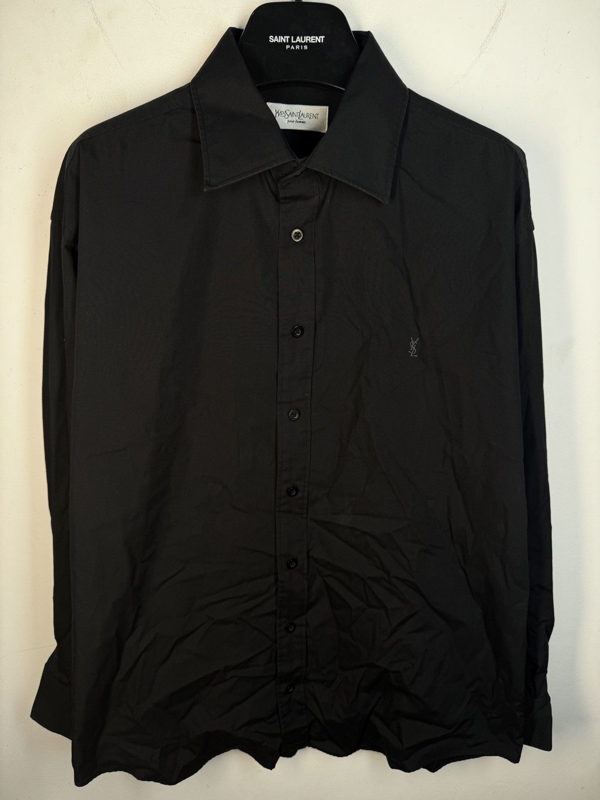 Black YSL Shirt Dress Collar Logo Yves Saint Laurent