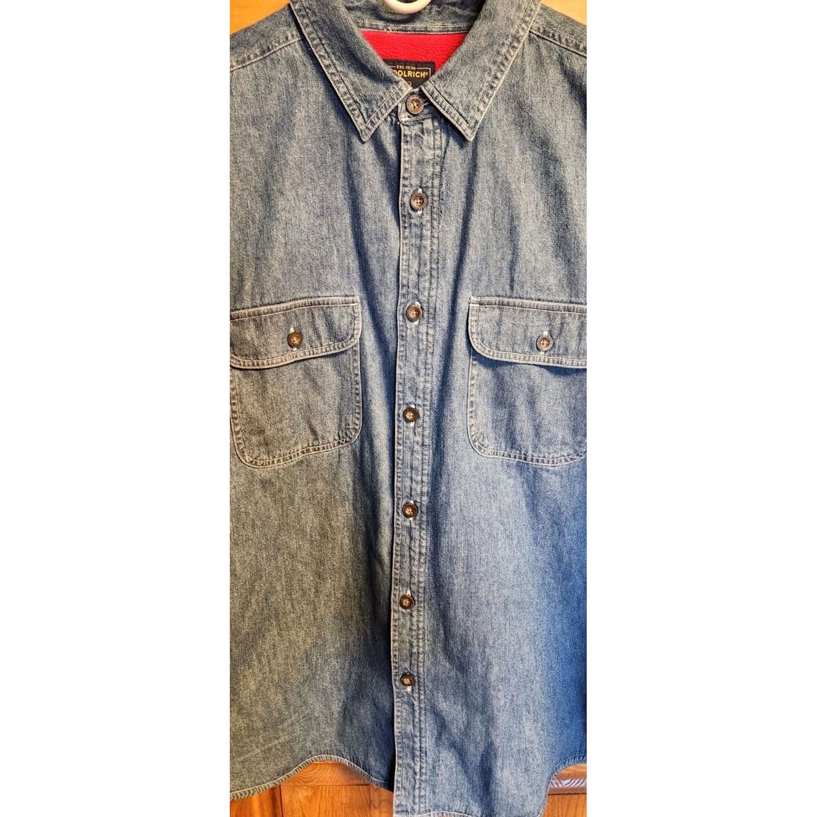 Vintage VINTAGE Woolrich Denim Shirt Jacket Men’s XL Blue Denim Fleece Lined Shacket Long Sleeve Button-Up Casual Retro Western City Stylish Mens Size US XL / EU 56 / 4 - 4 Thumbnail