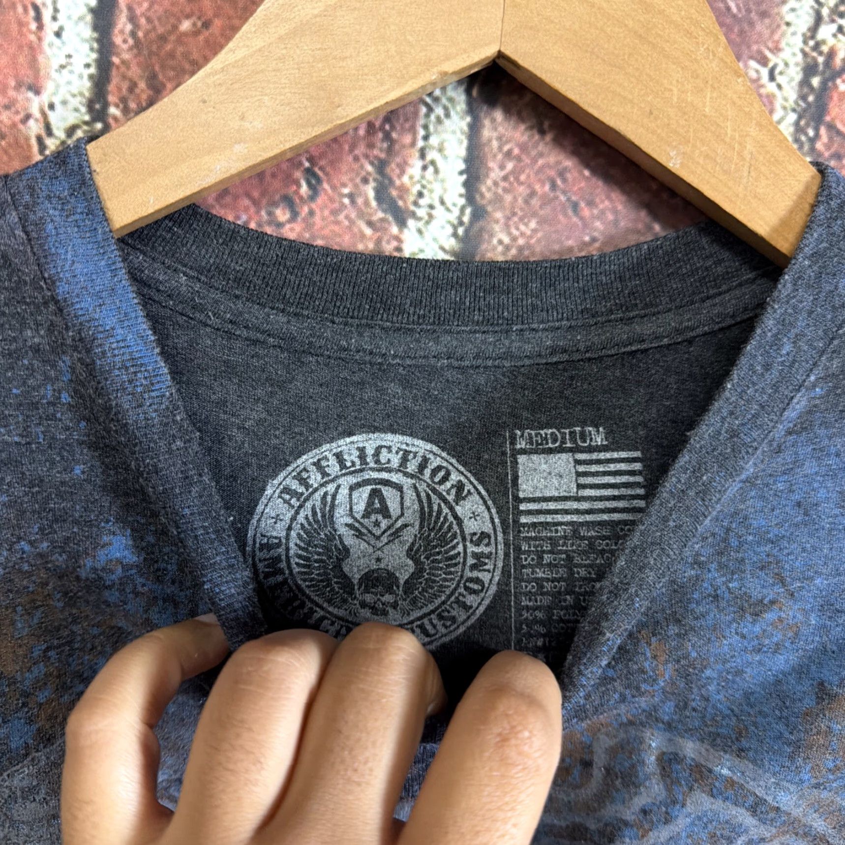 Affliction Affliction Shirt Mens M American Customs Eagle Short Sleeve Medium Black Cotton Crew Neck T-Shirt Graphic Print Men M Size US M / EU 48-50 / 2 - 2 Thumbnail