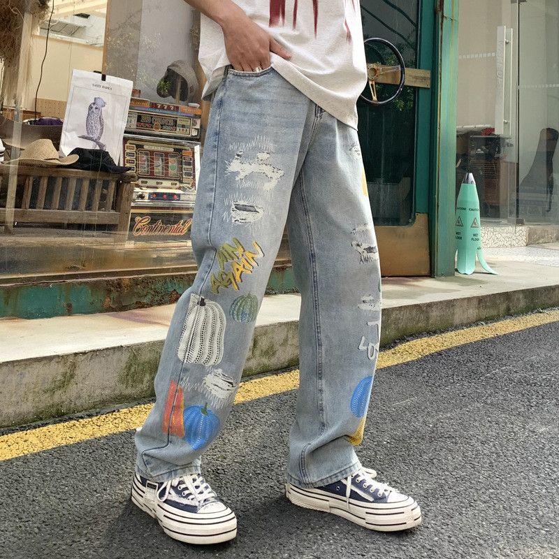 Japanese Brand × Jean Retro loose straight tube graffiti printed jeans Size US 30 / EU 46 - 2 Thumbnail