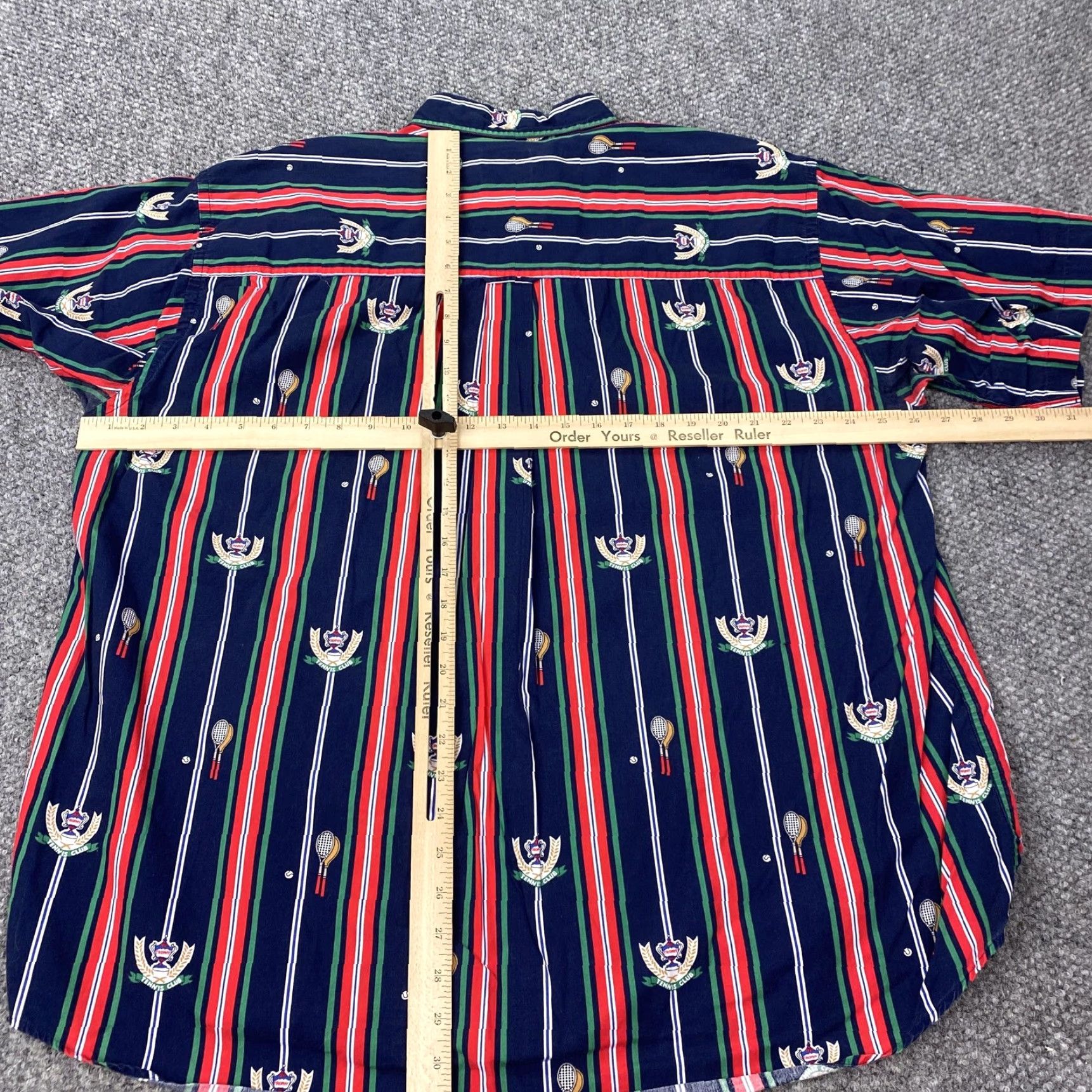 Vintage Tennis Club Shirt Mens XL Navy Striped Button Down Short Sleeve Allover Print Size US XL / EU 56 / 4 - 7 Thumbnail