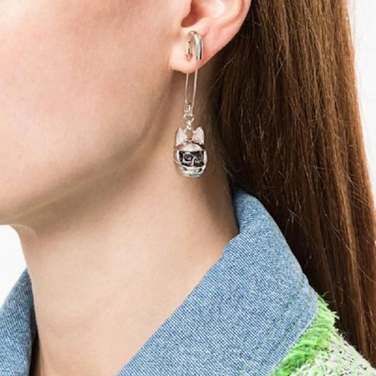 925 Silver Ambush Cat Helmet Skull Earring