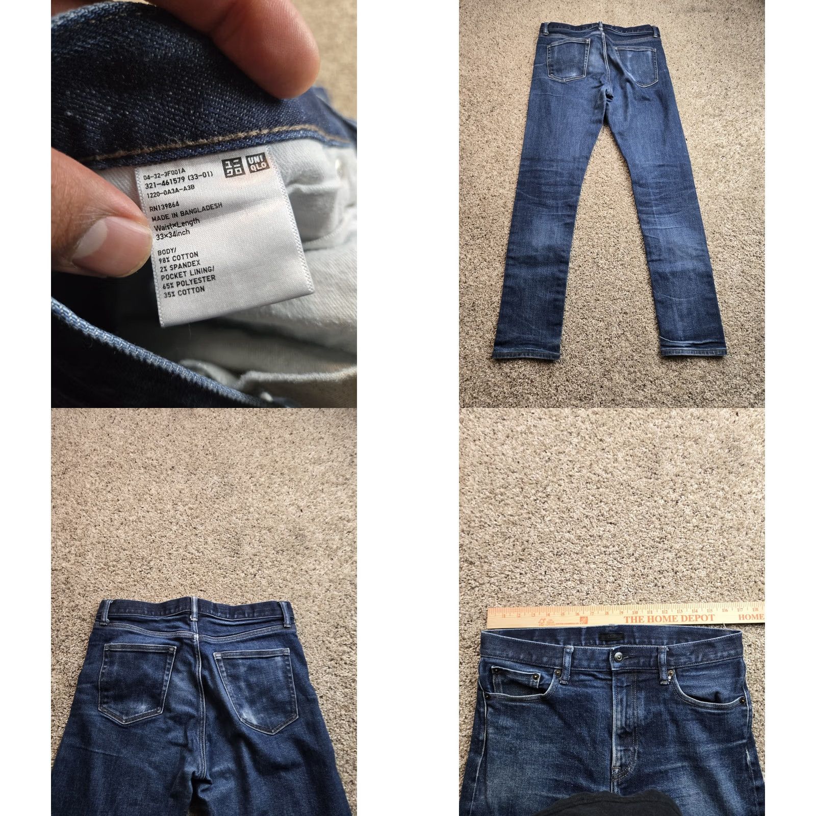 Uniqlo Uniqlo Jeans Slim Straight 33x31 Mens Kaihara Selvedge Denim Blue Low Rise Straight Jeans 5-Pocket Stretch Size US 33 - 8 Thumbnail