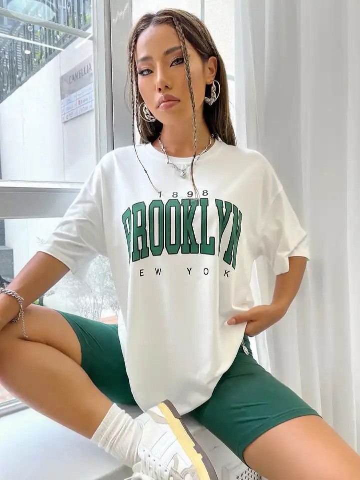 Other Women T Shirt 1898 Brooklyn York Letter Print Tops Tee Size ONE SIZE - 3 Thumbnail