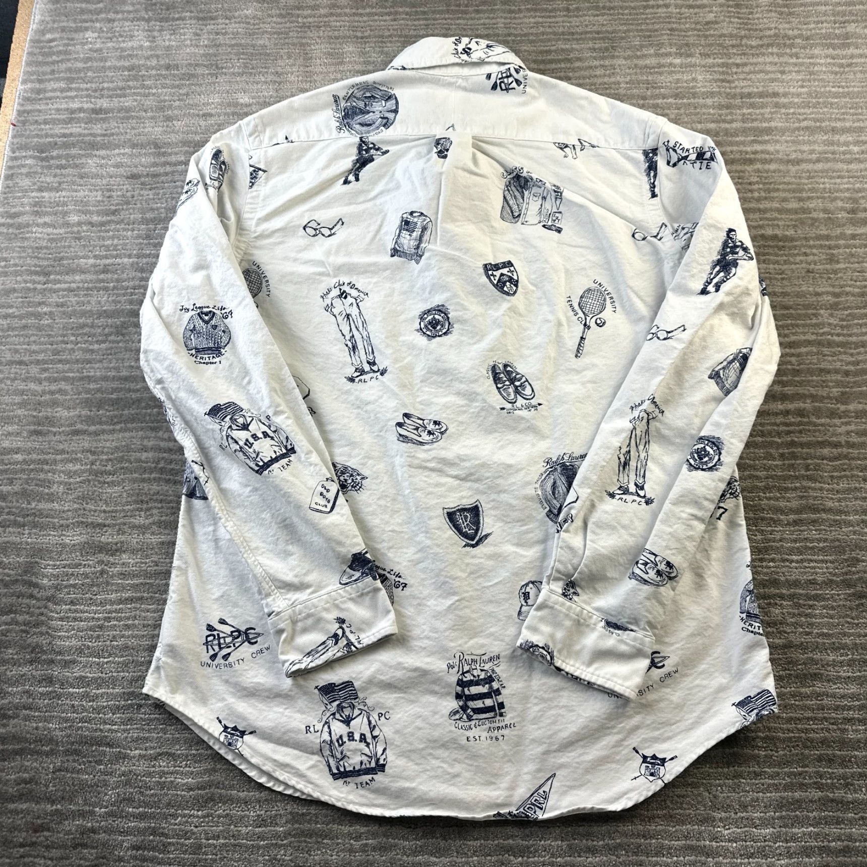 Ralph Lauren Ralph Lauren Shirt Mens Medium White Blue All Over Print Preppy Oxford Shirt Size US M / EU 48-50 / 2 - 2 Thumbnail