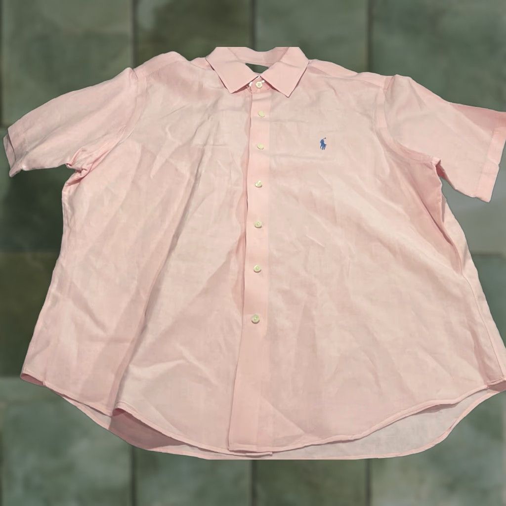 Polo Ralph Lauren VINTAGE Polo Ralph Lauren Silk Linen Shirt Men XL Pink Button-Up Casual Shirt 90s Beach Preppy Aloha Club Embroidered Lightweight All Seasons Size US XL / EU 56 / 4 - 1 Thumbnail