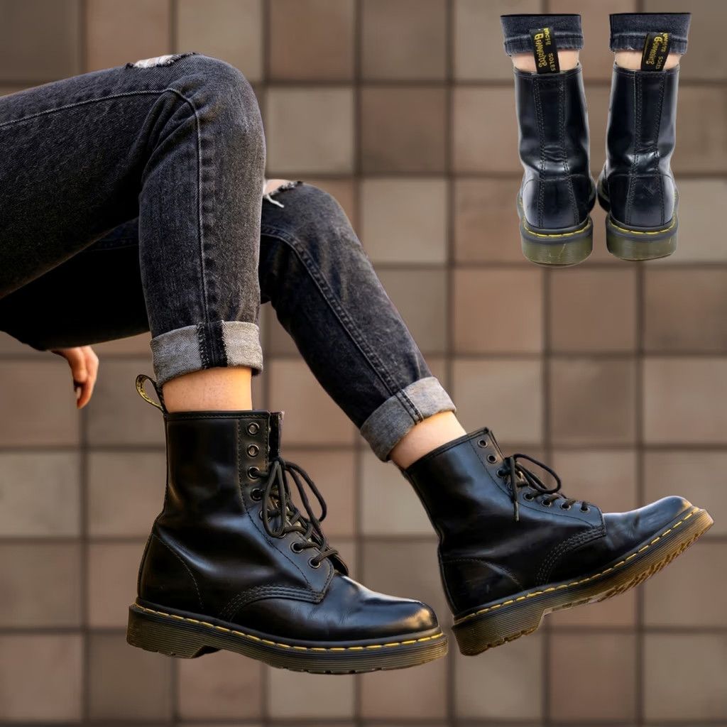 Black Leather Doc Martens 1460 high top combat boots UK 6‎ US 7 s-l400.jpg main image 4