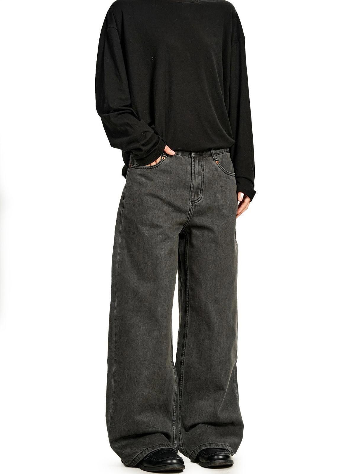 Jean Dark Grey Micro-Flare Wide-Leg Denim Jeans Size US 30 / EU 46 - 1 Thumbnail