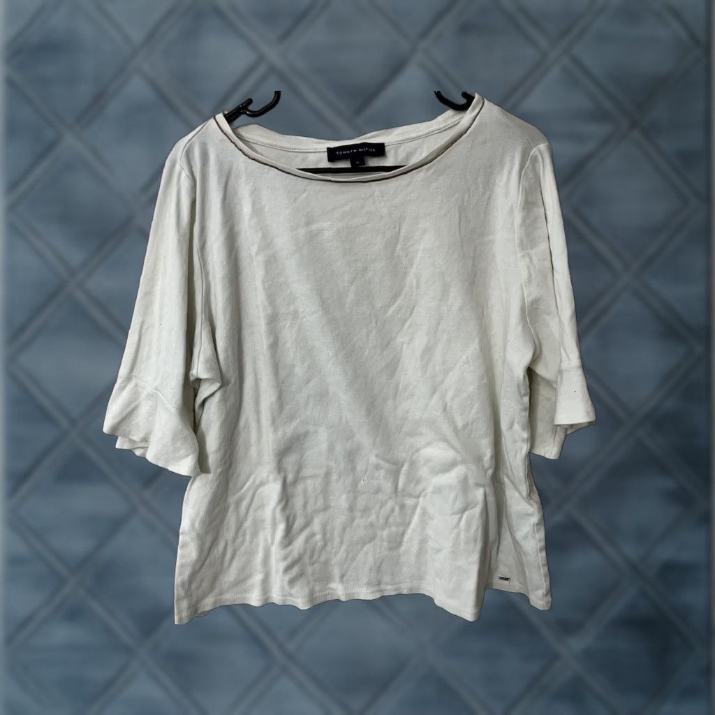 Tommy Hilfiger Tommy Hilfiger Women's Plus Knit Top 1X White Scoop Neck 3/4 Sleeve Casual Blouse Size XL / US 12-14 / IT 48-50 - 1 Thumbnail