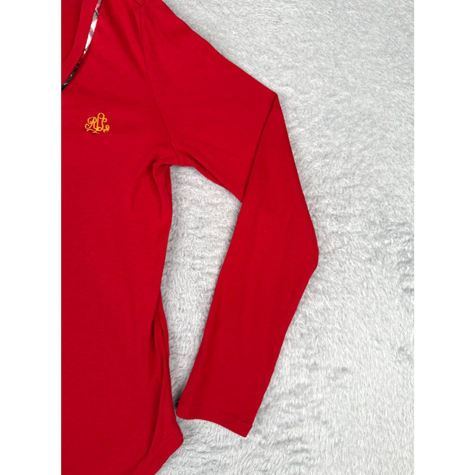 Polo Ralph Lauren VINTAGE Ralph Lauren Sport Shirt Women Small Red Cotton Blend V-Neck Long Sleeve Size S / US 4 / IT 40 - 2 Thumbnail