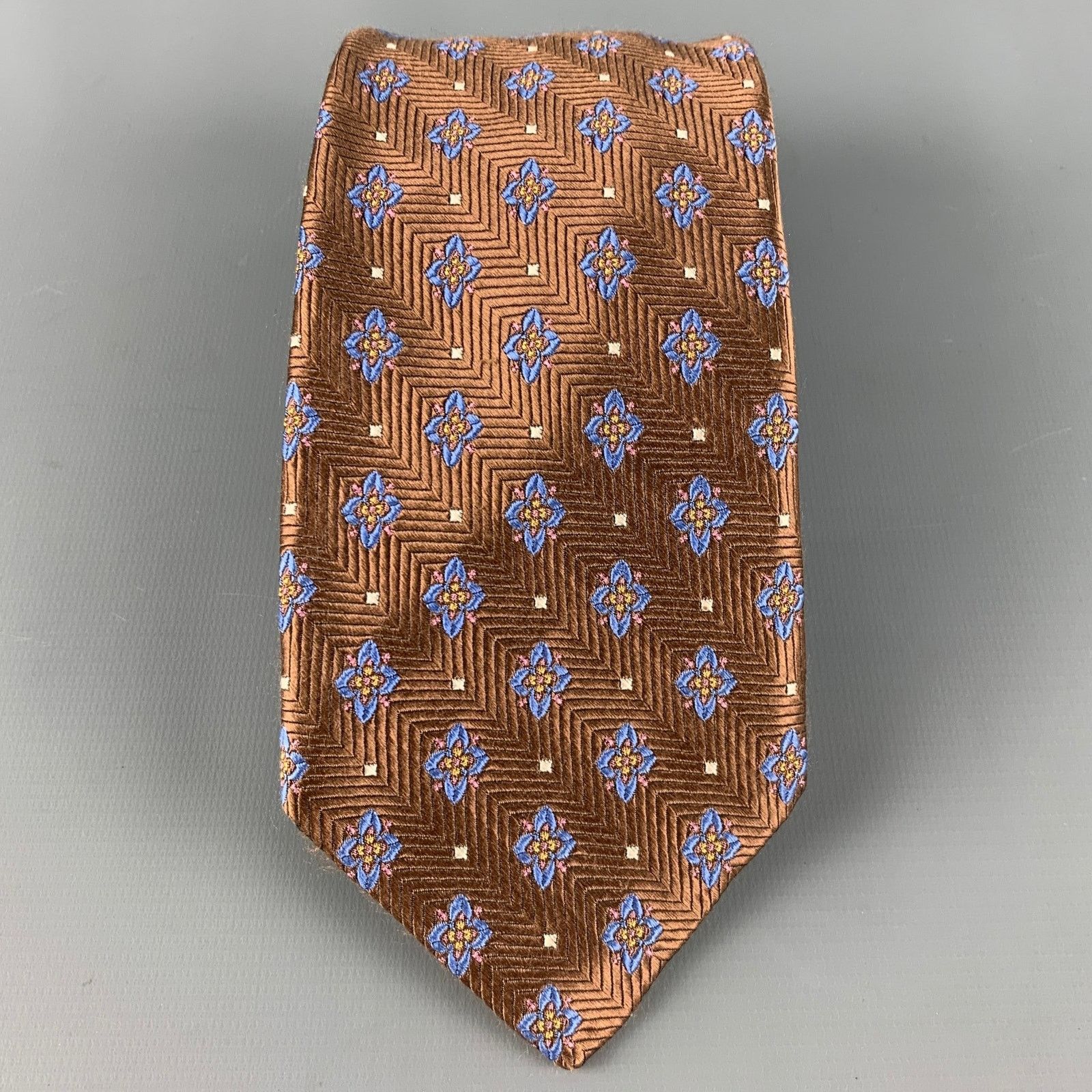 Robert Talbott ROBERT TALBOTT Brown Blue Jacquard Silk Tie Size ONE SIZE - 1 Thumbnail