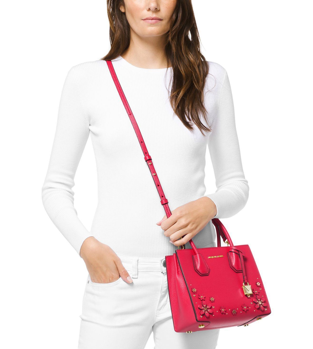 Michael Kors Michael Kors Deep Pink Mercer Embellished Leather 2-Way Bag Size ONE SIZE - 2 Thumbnail