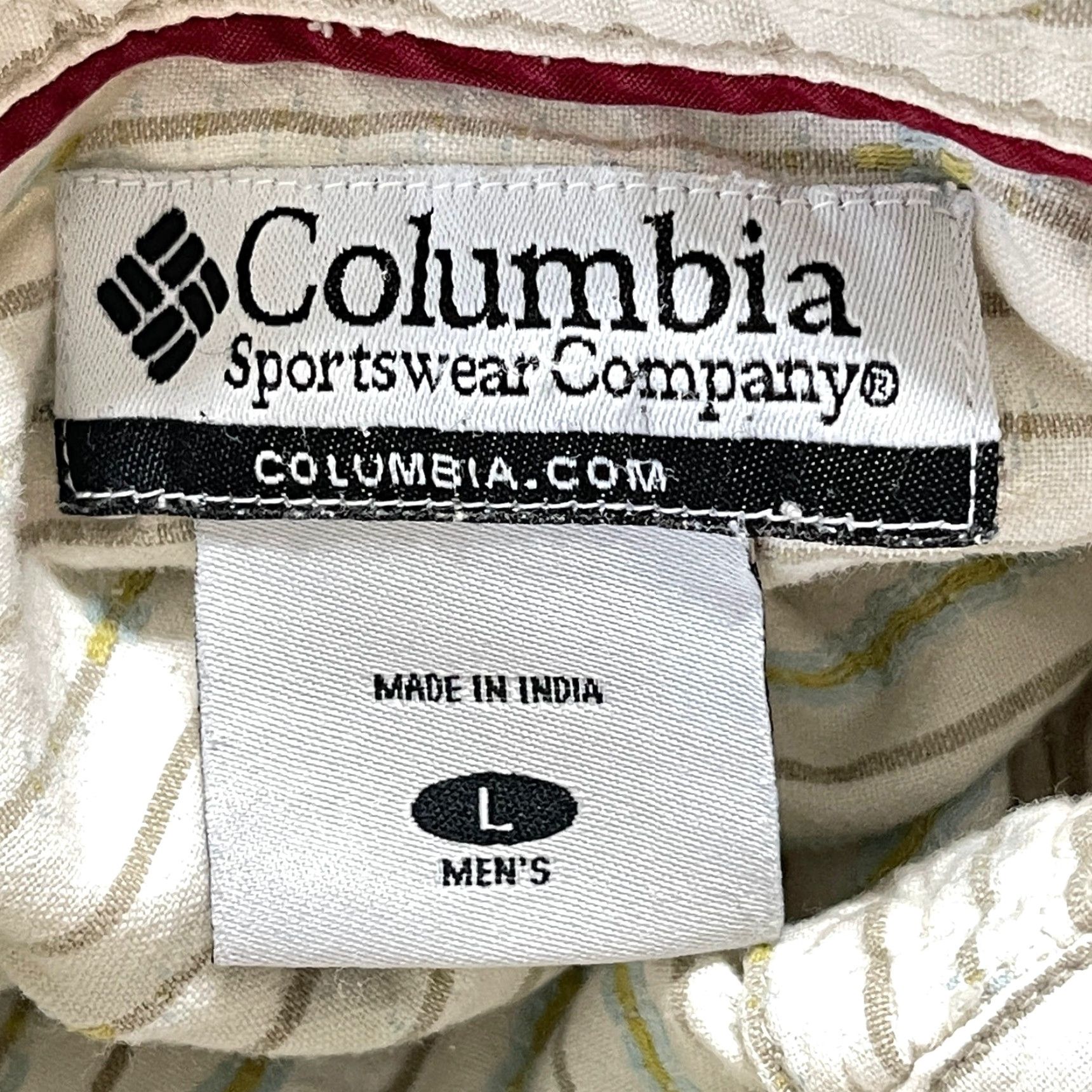 Vintage Columbia Button Up Shirt Mens L Beige Blue Striped Short Sleeve 100% Cotton Regular Fit Casual Classic Outdoor Men Size US L / EU 52-54 / 3 - 3 Thumbnail
