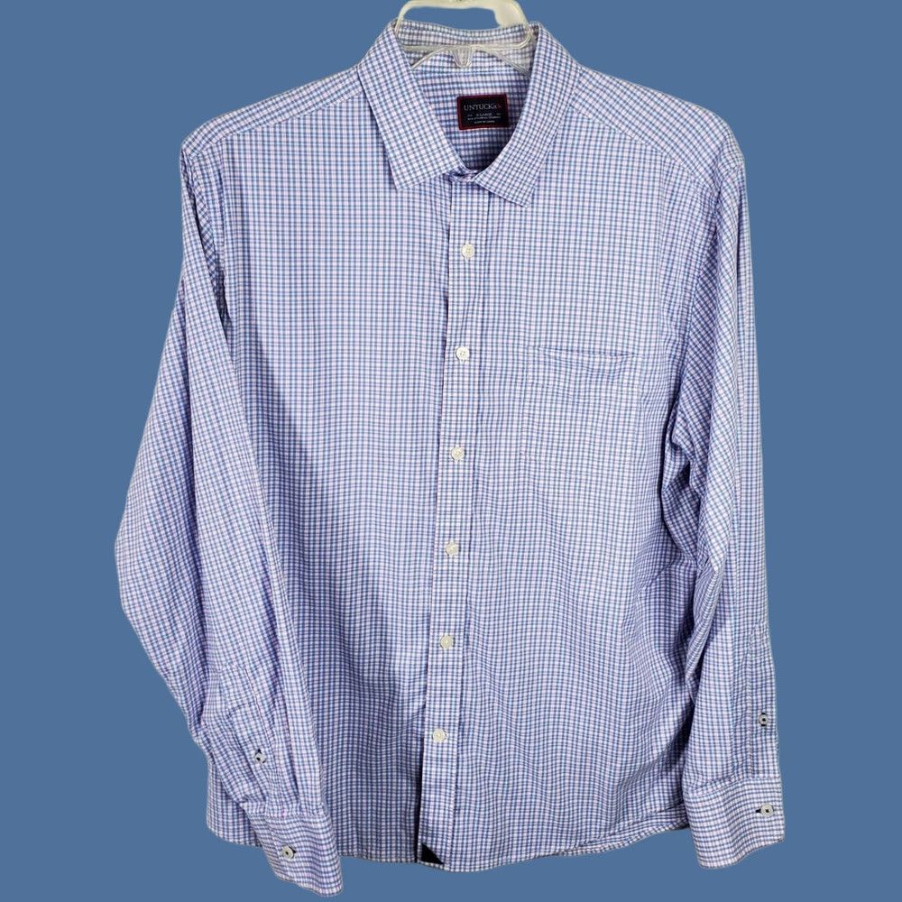 UNTUCKit UNTUCKit Shirt Mens XL Blue Pink Check Long Sleeve Button-Up Casual Golf Office Everyday Size US XL / EU 56 / 4 - 1 Thumbnail