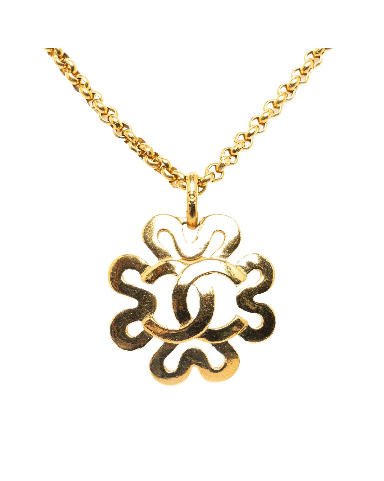 image of Chanel Gold-Tone Cc Pendant Necklace, Women's