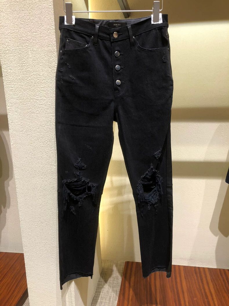 Amiri Amiri Black jeans with leather holes 2501-Nextarrow Size US 27 - 1 Thumbnail