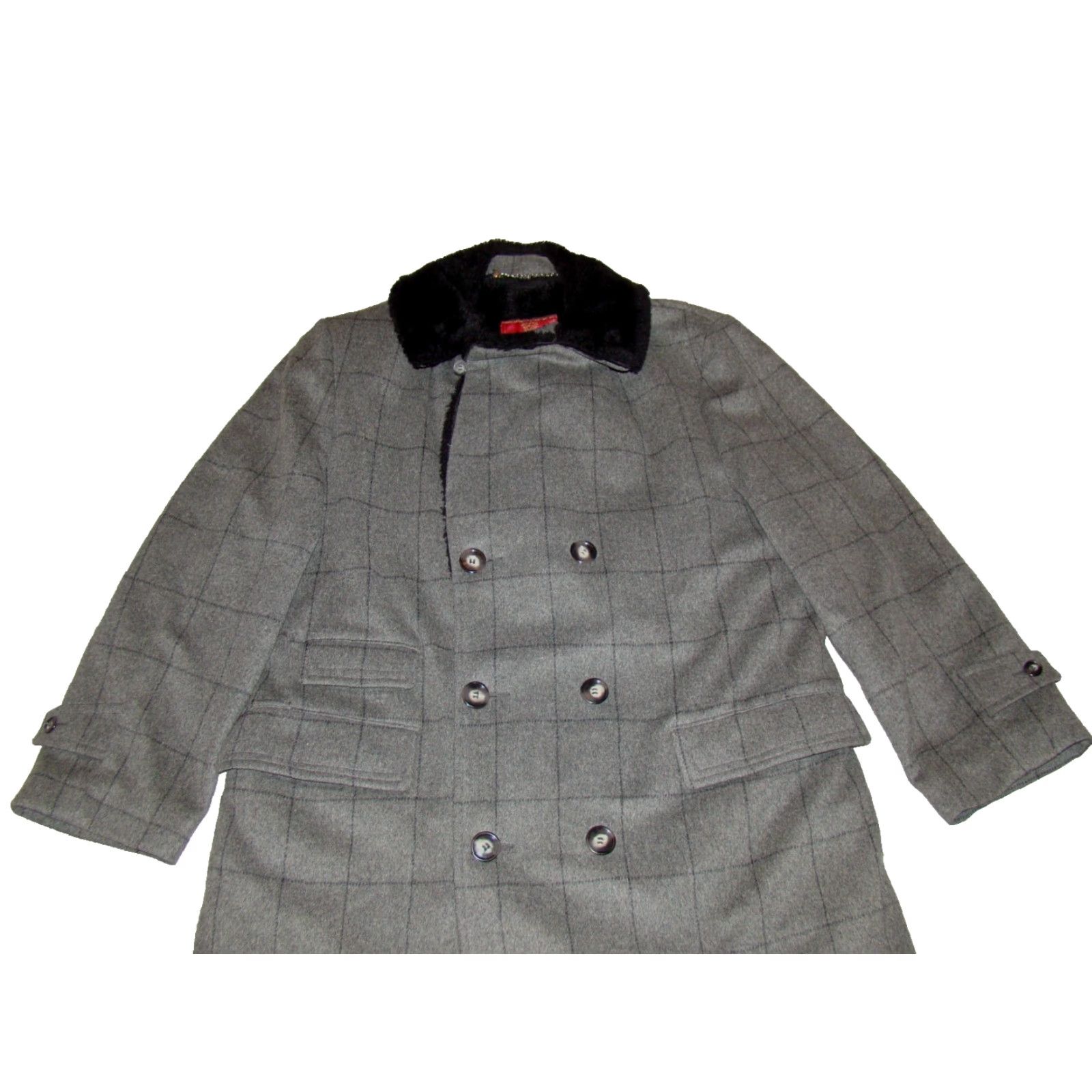 JW Anderson Vtg Anderson Little Mens Coat Wool Faux Fur Double Breasted Gray Trench Coat 42 Reg Long Window Pane Wool Men Mens Size 42 Winter Fall Size US XS / EU 42 / 0 - 5 Thumbnail