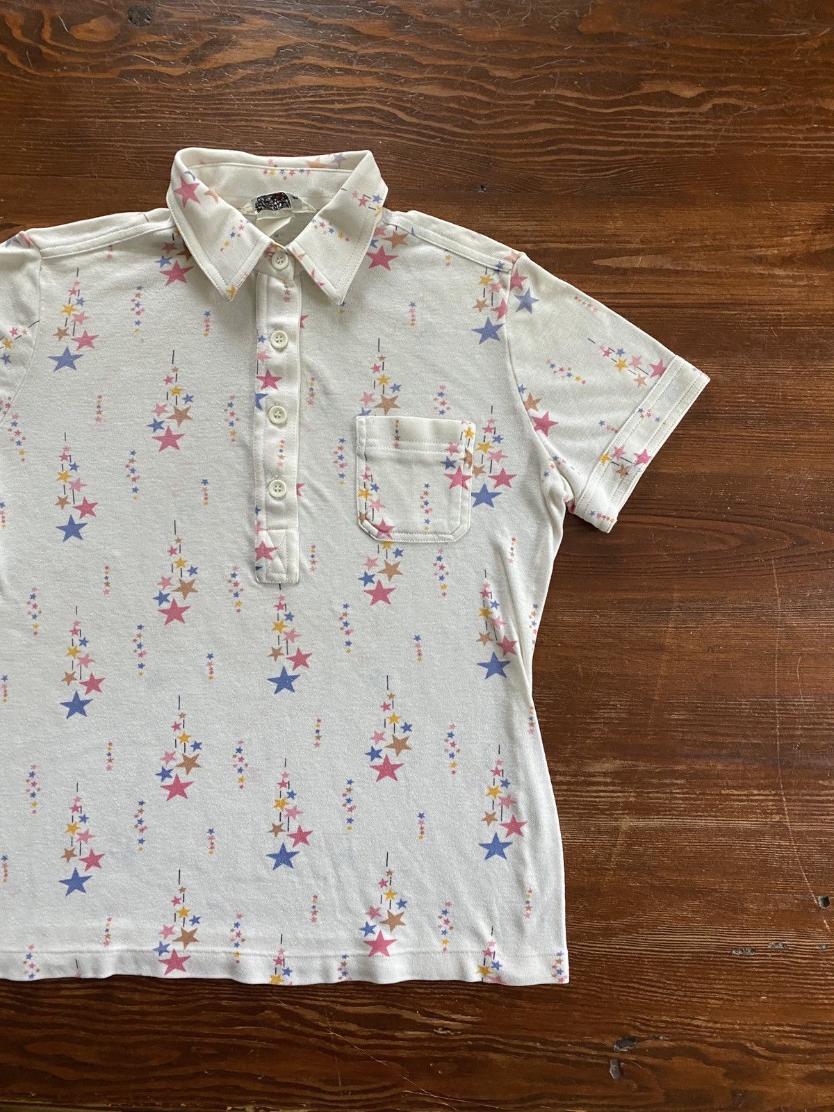 Retrofit Vintage 70’s Sears Stars All Over Short Sleeve Pocket Polo Size US S / EU 44-46 / 1 - 1 Thumbnail