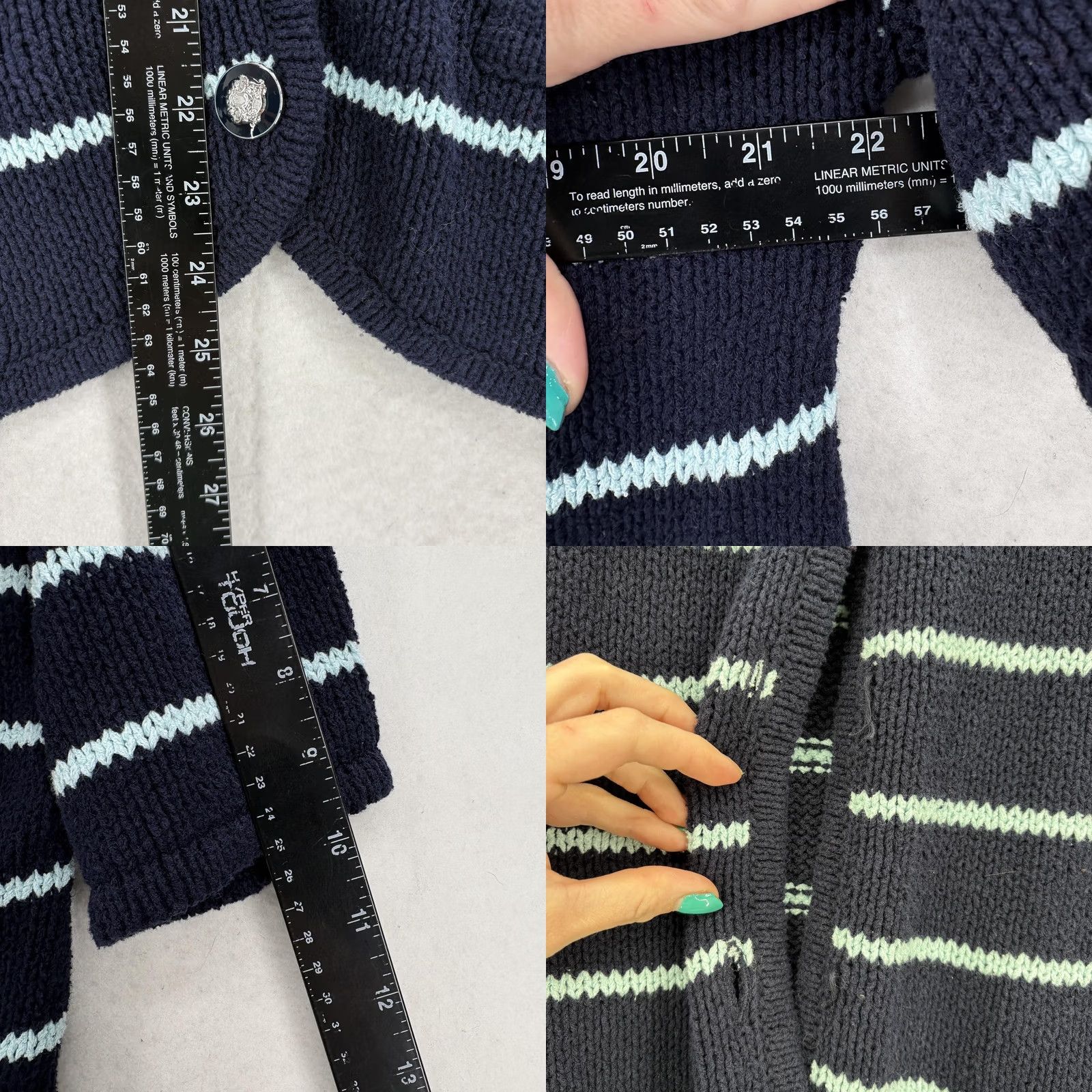 Talbots Talbots Cardigan Sweater Womens L Blue Stripe Nautical Pockets Short Sleeve V-Neck Knit Cotton Blend Nylon Dolman Sleeve Relaxed Casual 90s Theme? Size L / US 10 / IT 46 - 8 Thumbnail