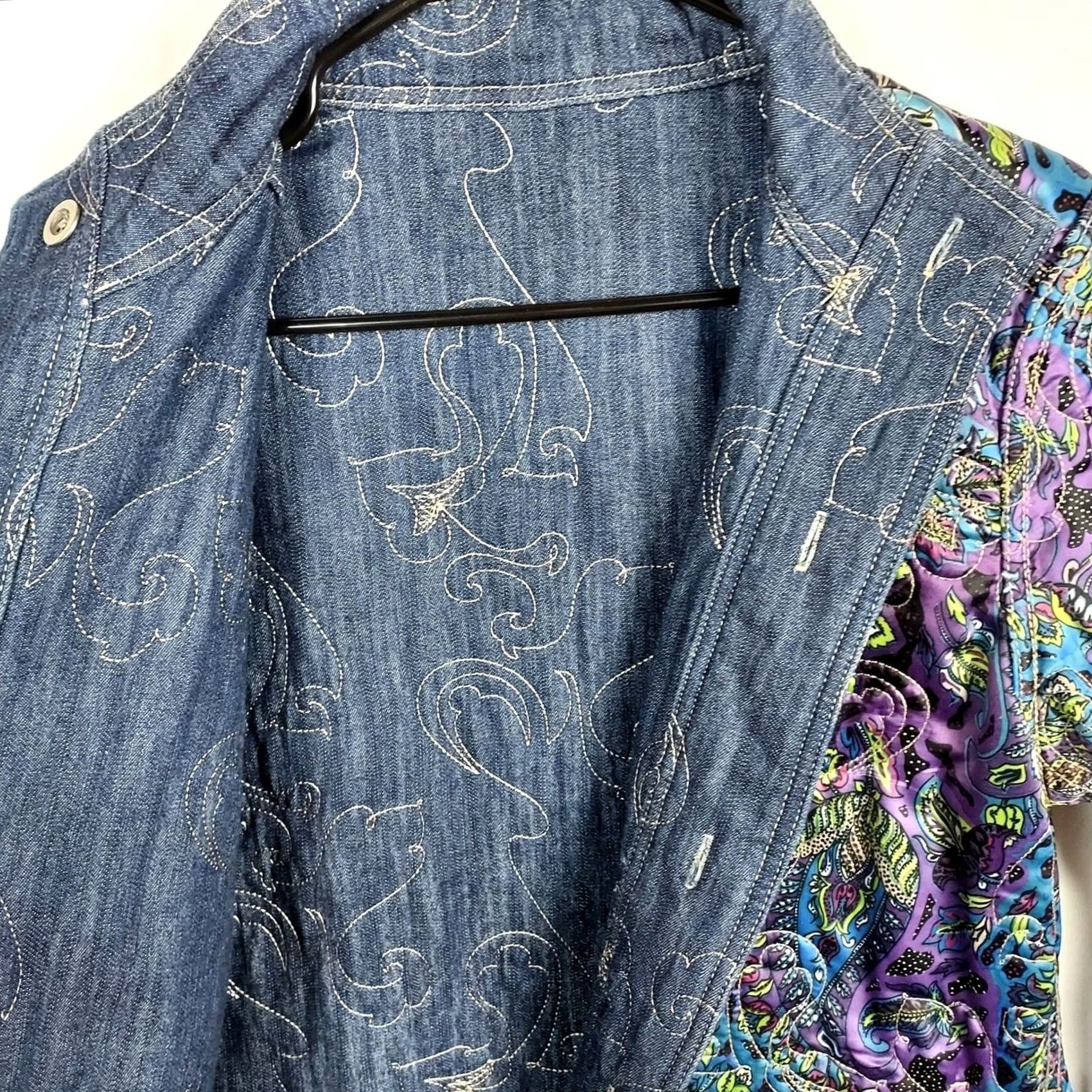 Vintage Chico's Reversible Quilted Jacket Denim Paisley Embroidered Size 2 Blue Jacket Women Regular Spring Fall Size XS / US 0-2 / IT 36-38 - 7 Thumbnail