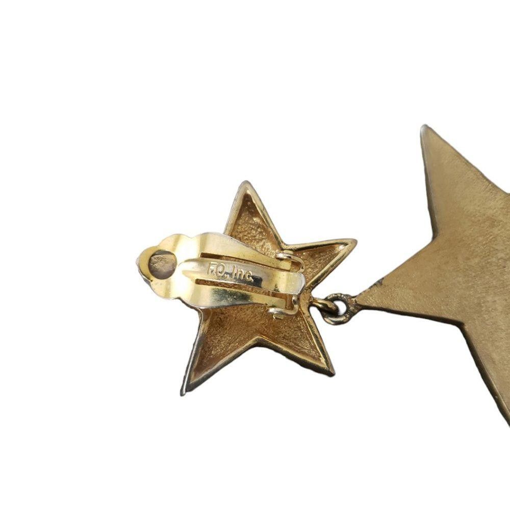 Designer Double Star Vintage Gold Tone Clip Earrings 1.5" Size ONE SIZE - 3 Thumbnail