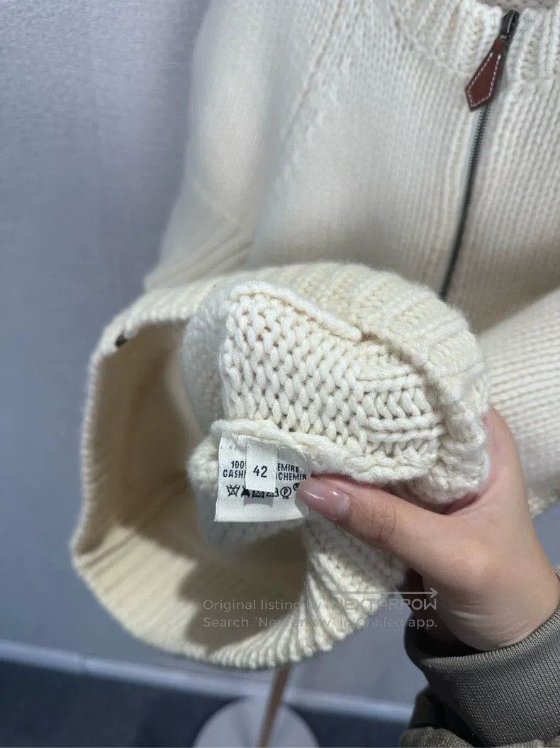 Hermes Hermes Off-white short-sleeved wool cardigan Size S / US 4 / IT 40 - 4 Thumbnail