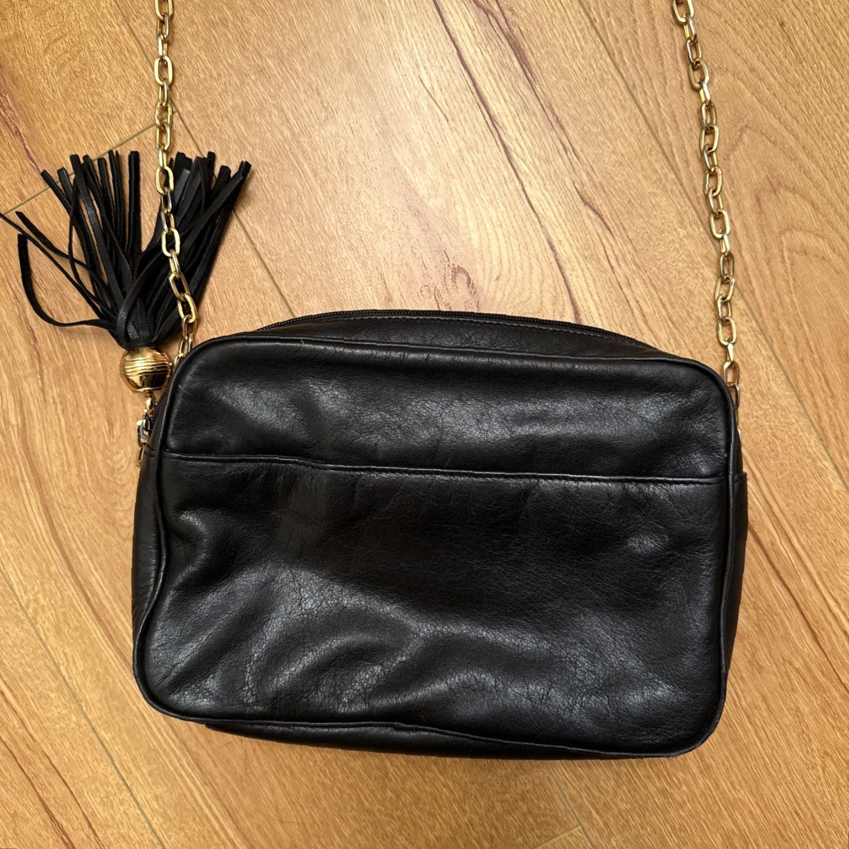 Vintage VINTAGE Valerie Stevens Crossbody Bag Leather Black Gold Chain Fringe Tassle Classic Womens Size ONE SIZE - 5 Thumbnail