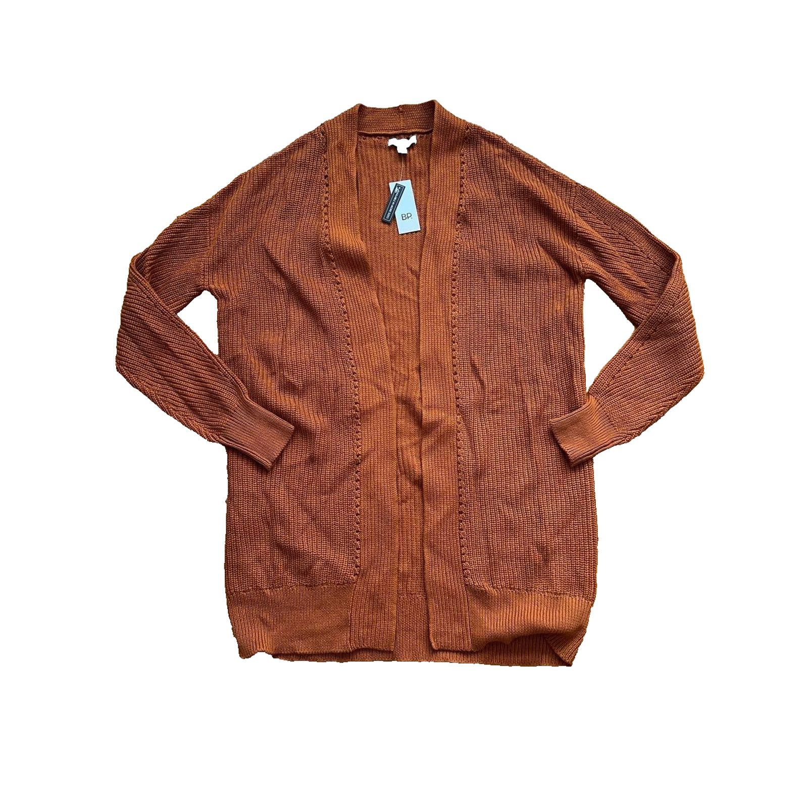 BP. BP Cotton Open Front Long Cardigan Sweater Orange S A003145 Size S / US 4 / IT 40 - 2 Thumbnail
