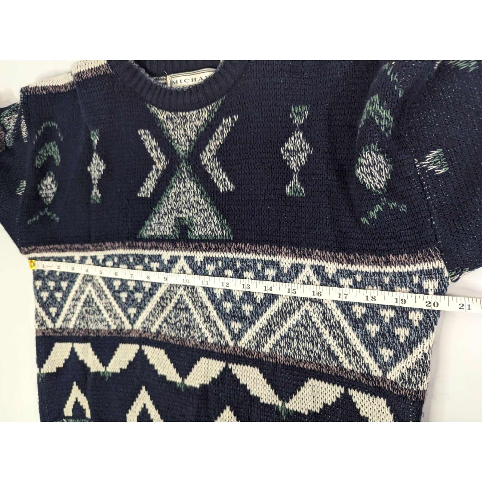 Vintage VINTAGE Michael Gerald Grandpa Sweater Geometric Crewneck Knit Men M Blue Aztec Size US M / EU 48-50 / 2 - 6 Thumbnail