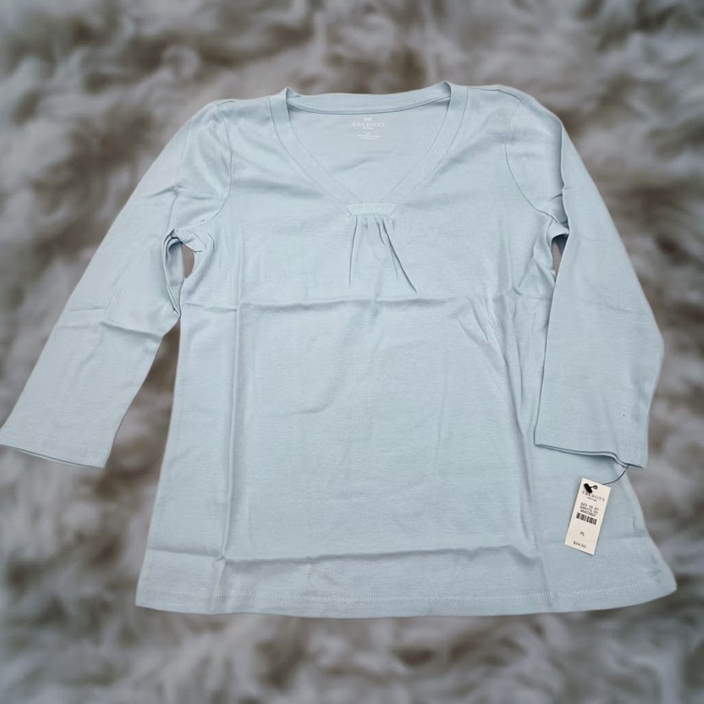 Talbots Talbots Womens XL Petite 3/4 Sleeve V Neck Top Pima Cotton Blue EUC Blo Size XL / US 12-14 / IT 48-50 - 1 Thumbnail