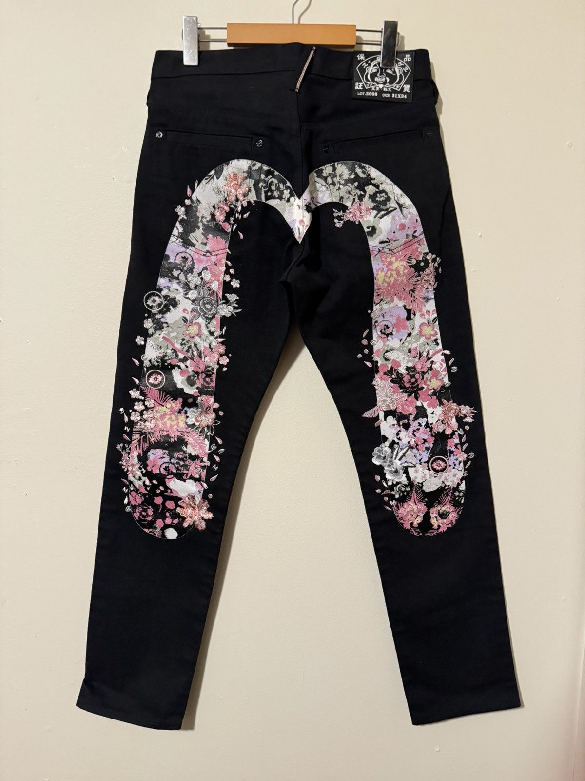 image of Floral Evisu Daicock Selvedge Jeans in Black, Men's (Size 31)