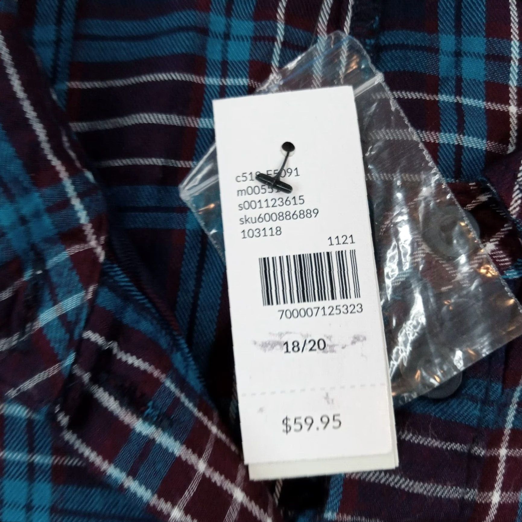 Vintage Lane Bryant Plaid Blouse Womens 18/20 Long Sleeve Elastic Waist Button Purple Blue Rayon Size XXL / US 16-18 / IT 52-54 - 6 Thumbnail