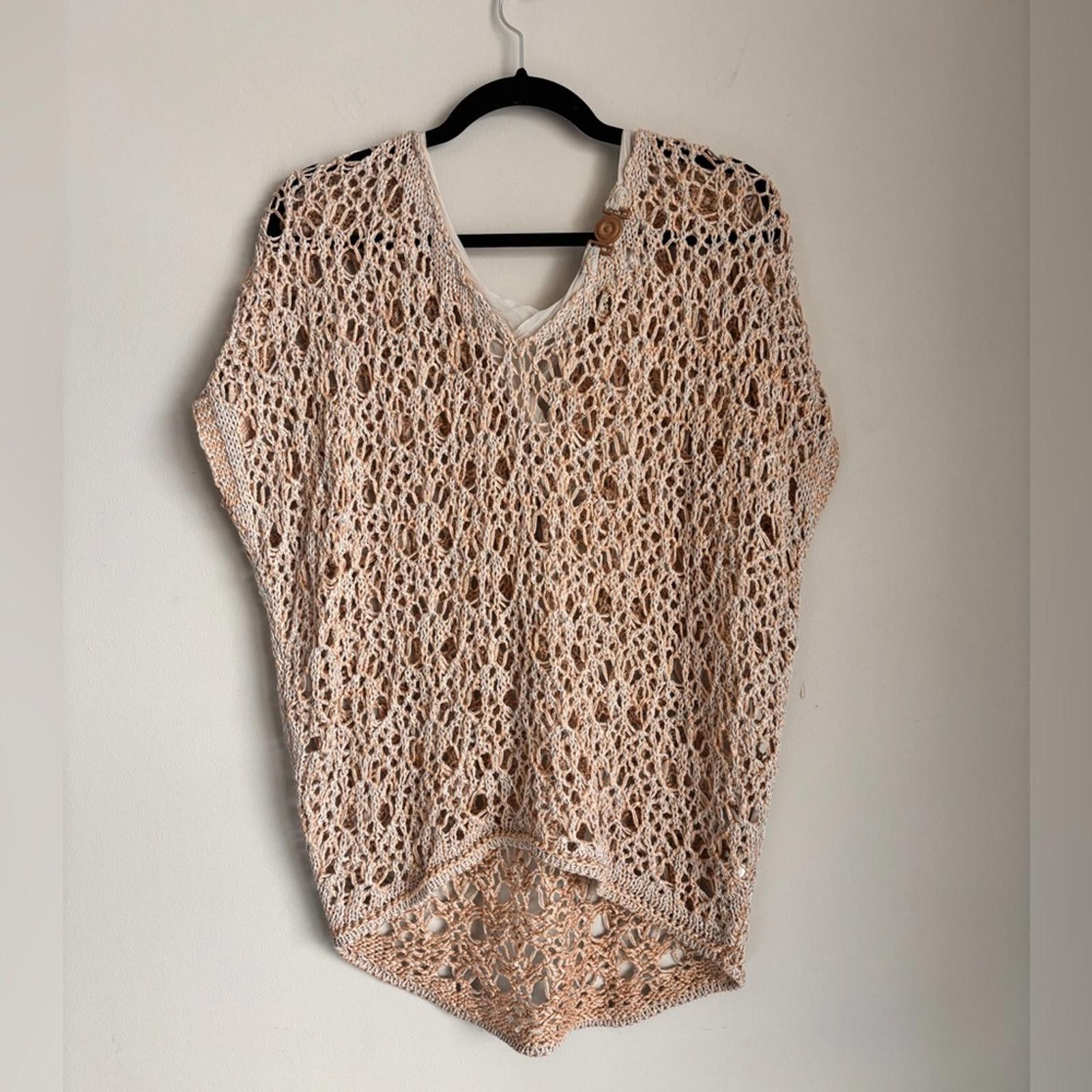Designer Limited Edition Beige Crochet Knit Top Size L / US 10 / IT 46 - 1 Thumbnail
